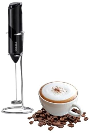 Powerful Portable Milk Frother - Handheld Electric Foam Maker for Coffee, Lattes, Cappuccinos, Matcha & Hot Chocolate - Battery Operated Drink Mixer with Stainless Steel Stand & Detachable Whisk Head