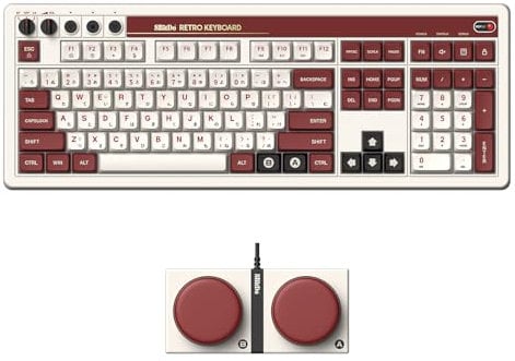 8Bitdo Retro 108 Mechanical Keyboard with 108 Keys and Integrated Numpad, Bluetooth/2.4G/USB-C Hot Swappable Wireless Gaming Keyboard for Windows and Android - ANSI US layout - Fami Edition