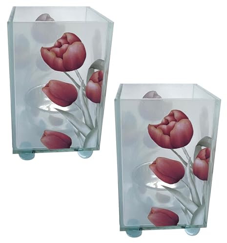 Set of 2 Elegant Red Tulip Glass Votive Candle Holders – Decorative Accent for Warm Ambiance, Ideal for Home Decor, Gifts & Special Occasions