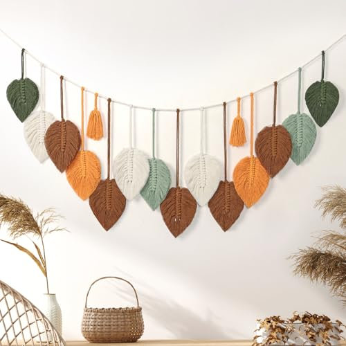 Betylifoy Macramé Tapiz de Pared Tapiz de Macramé Grande Hoja Boho Tapiz de Pared Decoración Tapiz Tejido para Dormitorio Guardería Decoración del Hogar