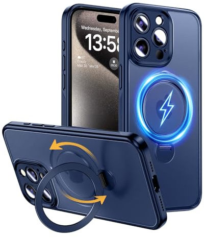 MAGIC JOHN für iPhone 15 Pro Max Hülle [Kompatibel mit MagSafe] (Unsichtbarer Ständer, Umfassender Militärischer Schutz, Verstellbarem Ständer) All-in-One Handyhülle Case (Blau)