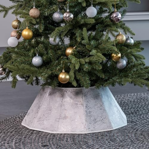 Diamond-Style White Fabric Christmas Tree Skirt with Velcro | Foldable Tree Base Cover | Elegant Holiday Collar for Medium to Large Trees | Reusable Xmas Tree Stand Wrap