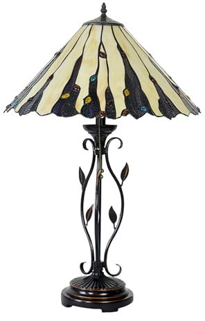 Fiunkes Blaue, bernsteinweiße Tischlampe aus Buntglas, große Schreibtischlampe im Tiffany-Stil im Vintage-Stil mit Zugkettenschalter, Leselampe für Wohnzimmer, Schlafzimmer, Nachttisch