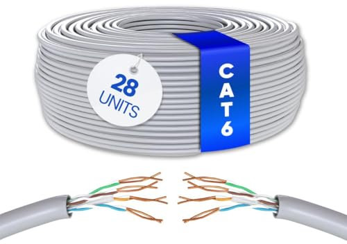 Mr. Tronic 28 Stück 25m Ethernet-Netzwerkkabel, Cat 6 LAN-Kabel für schnelles und zuverlässiges Internet, AWG24 Patchkabel, 1Gbps, 250 MHz, UTP CCA (28 Stück x 25 Meter, Grau)