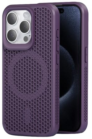 CASEOKO Custodia protettiva per iPhone 15 Pro Max, compatibile con MagSafe, a doppio strato a nido d'ape, dissipazione del calore, traspirante e antiurto (viola scuro, iPhone 15 Pro Max)