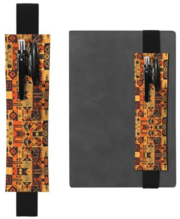 Porte-stylo en cuir noir WZYWHJ motif patchwork africain – Bande élastique en cuir PVC de qualité supérieure pour cahiers, journaux et planificateurs