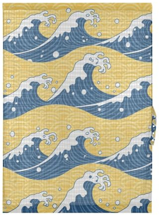 aidingzhi Blue and Gold Japanese Waves Decorative Blinds for Doors for Kitchen Foldable Curtains for Bathroom Cortina para sala1 Panel 54x72in