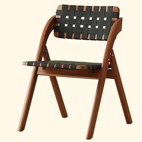 WEIDPHL Klappbare Esszimmerstühle, Klappstuhl Aus Holz Mit Ledergewebter Rückenlehne, Stuhl Ohne Armlehnen, Küchenseitenstühle Für Gäste, Kleiner Raum,Walnut b