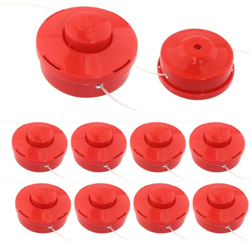 TIOMIOSEA 10 Stück Doppelfadenkopf für Motorsense, Fadenspule Rasentrimmer, Fadenkopf Mähkopf Ersatzspule Nylonfaden für Motorsensen Benzin Freischneider M10x1,25mm