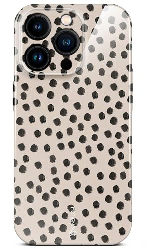 ONEFLOW Coque de protection pour iPhone 16 Pro avec motif design, coque de protection pour téléphone portable avec protection de l'appareil photo, coque fine imprimée de pois, cookies crème