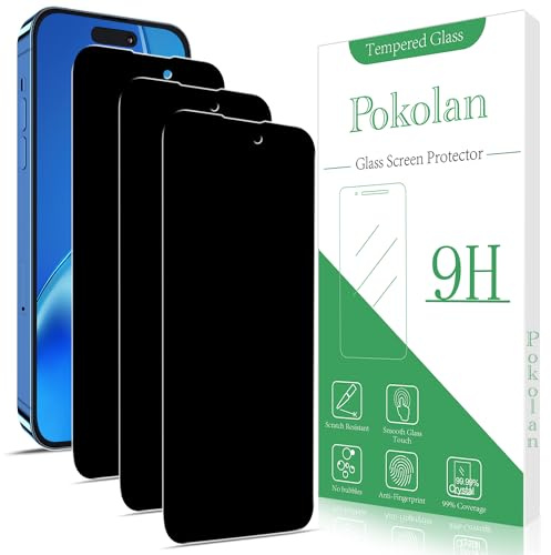 Pokolan 3 Pack Privacy Screen Protector for iPhone 14 Pro 6.1-Inch | Anti Spy Tempered Glass, 9H Hardness, Case Friendly, Anti Scratch, No Bubbles, Easy to Install