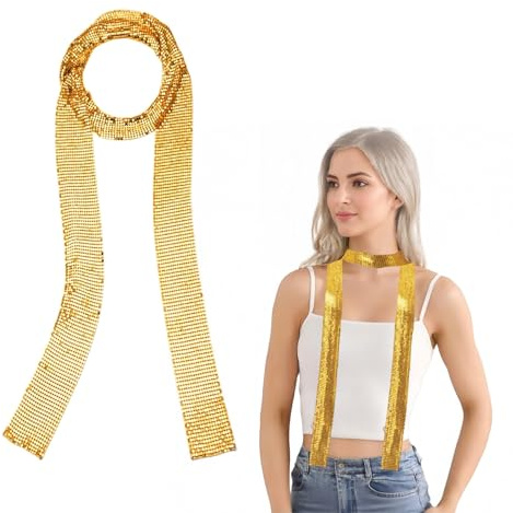 RuiChy Glitzer-Schal für Frauen, Leuchtender Metall-Schal Mit Metallic-Pailletten Dünner Langer Halstuch-Schal für Erwachsene 80er Disco-Kostüm Accessoires Fasching Party Halloween Hochzeit