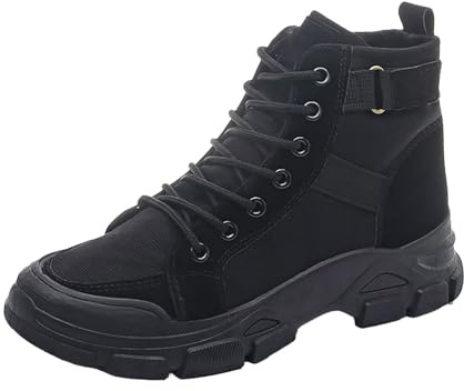 Stivaletti da donna High Top in tela, leggeri e di sicurezza, antiscivolo, da trekking, per il tempo libero, per esterni, con fondo spesso, comodi, Nero , 38 EU