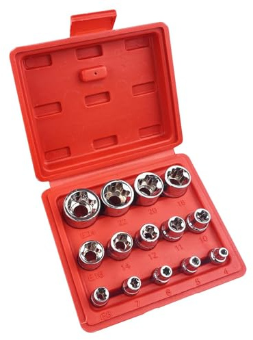 Crynvor Douille Torx Femelle 1/4 3/8 1/2,14 Pièces Coffret Jeux Douilles | Jeu de Douille E Torx E4, E5, E6, E7, E8, E10, E11, E12, E14, E16, E18, E20, E22, E24