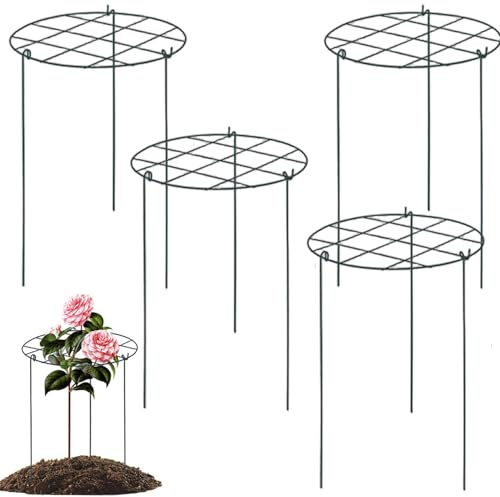 Heavy Duty Peony Supports, Peony Cages and Supports, 4PCS 12x16'' Iron Round Plant Cages & with 3 Legs for Rose, Tomato, Orchids Vines, Plant