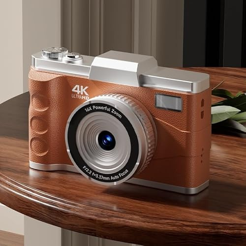 Fotocamera digitale 4K HD da 64 MP, zoom digitale 16x, autofocus con modalità manuale, schermo LCD da 3,0 pollici, interfaccia dati USB 2.0 (marrone)