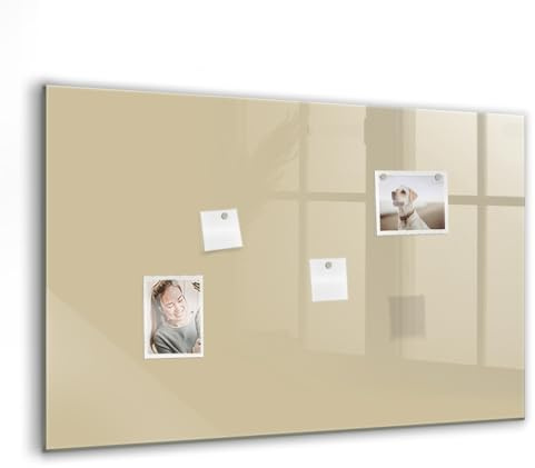 Glas-Magnettafel modern | Whiteboard magnetisch mit Glasfläche | Mit starken Magneten & Zubehör-Set | Kratzfest, abwischbar & ideal für kreative Planung - 90x60cm Beige