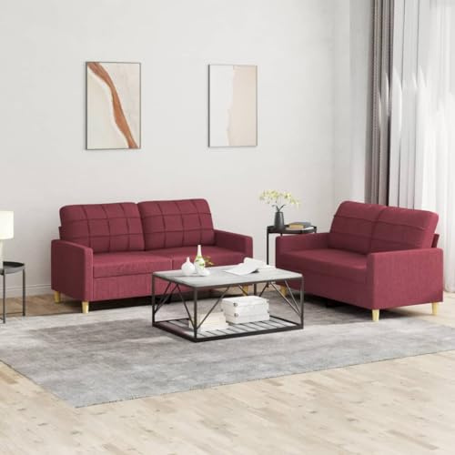 CKioict 2-TLG. Sofagarnitur mit Kissen Weinrot Stoff, strapazierfähige Wohnlandschaft für Wohnzimmer, bequemes Polstermöbel mit robustem Gestell