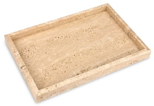 Marble Tray for Bathroom, Travertine, 30 x 20 x 3 cm | Natural Stone, Vanity Tray , Rectangular, Decorative Countertop Dresser for Kitchen, Jewelry, Home Decor, Cosmetic