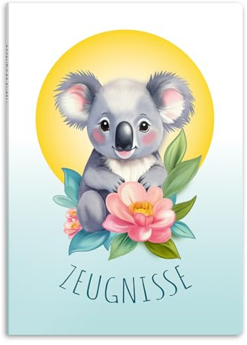 itenga Zeugnismappe A4 – Sichtbuch 20 Hüllen (für 40 Dokumente) – extra stabile Klarsichthüllen – Kunststoffeinband mit hochwertigem Motivdruck – Dokumentenmappe (Motiv SWEET KOALA)