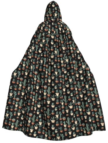 BLWSLC Potted cactus Printed hooded cape, long style, suitable for cosplay, stage performances or holiday parties.