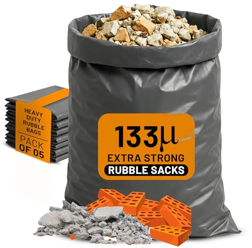 Paxfords Heavy Duty Rubble Sacks – Extra Strong 133 Micron Rubble Bags 20 x 30 inch, Tear Resistant Builders Bags for Construction Waste, Household, Timber and Gravel 100kg Load (Grey, 5 Pack)