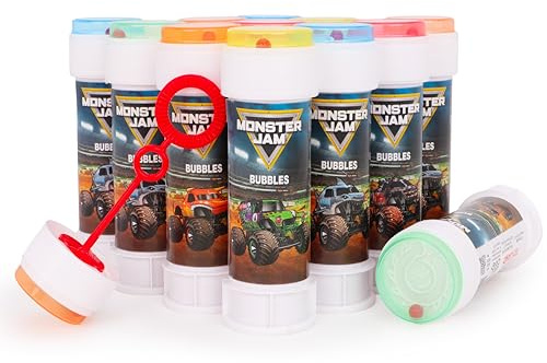 Toyland® 12er-Pack Monster Jam Seifenblasen mit Zauberstab, 60ml Seifenlauge & Labyrinth-Deckel – Ideal für Mitgebsel und Partytüten