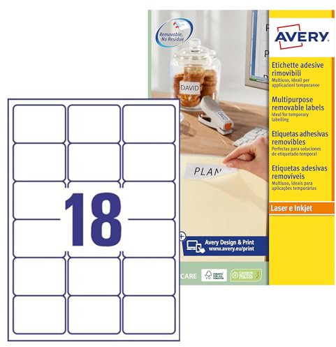 AVERY Zweckform L6025REV-25 Universal Etiketten (450 plus 90 Klebeetiketten extra, 63,5x46,6mm auf A4, wieder rückstandsfrei ablösbar/abziehbar, bedruckbar, selbstklebende Aufkleber) 30 Blatt, weiß