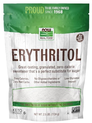 NOW Foods, Erythritol, Great-Tasting Sugar Replacement, Zero Calories, Low Glycemic Impact, Kosher, 2.5-Pound (Packaging May Vary)