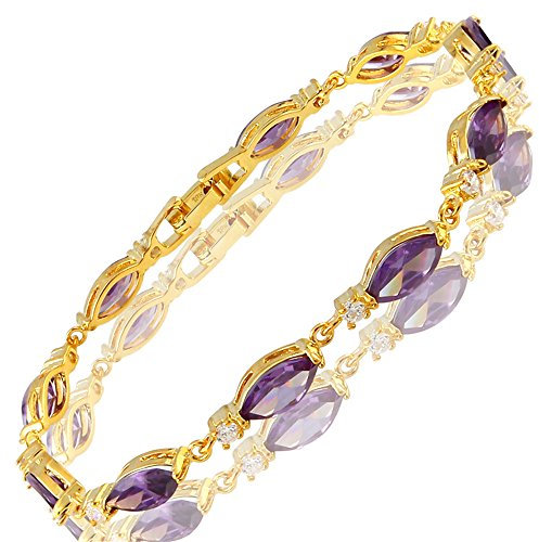 RIZILIA Taglio Marquise Simulata Ametista Viola CZ 18K Placcato Oro Bracciale Tennis, [18cm/7inch]