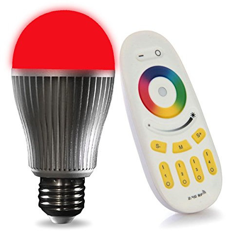 lighteu, 1x WLAN LED Lampe original, 9 W, E27, dimmbar, Farbwechsel Glühbirne mit 4 zonen Fernbedienung, warmweiß LT-9W-RGB-1-F (Energy Class A+)
