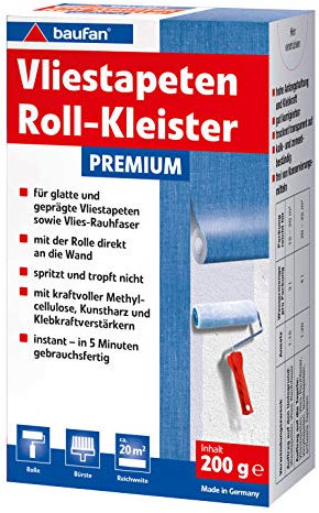 Baufan Vliestapeten Roll Kleister - 200g I Vliestapetenkleister für glatte & geprägte Vliestapeten & Vlies-Rauhfaser I Instant Tapetenkleber