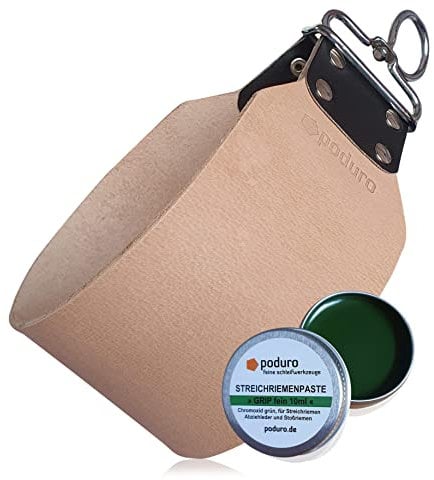 PODURO » Dallas « Streichriemen und Streichriemenpaste | Abziehleder zum Rasiermesser schärfen extra breit, echt Leder, 49 cm x 7,5 cm