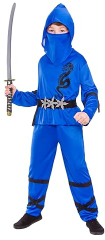 Wicked Costumes Boys Blue & Black Power Ninja Fancy Dress Costume – Kids Ninja Outfit for World Book Day & Halloween