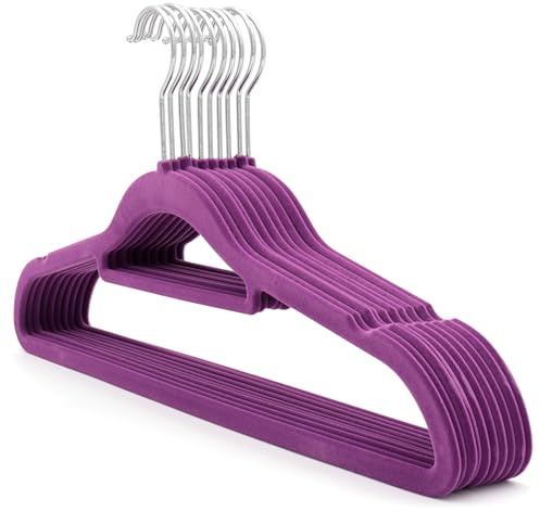 The Hanger Store - 100 Pack Velvet NonSlip Coat Hangers for Clothes, Purple