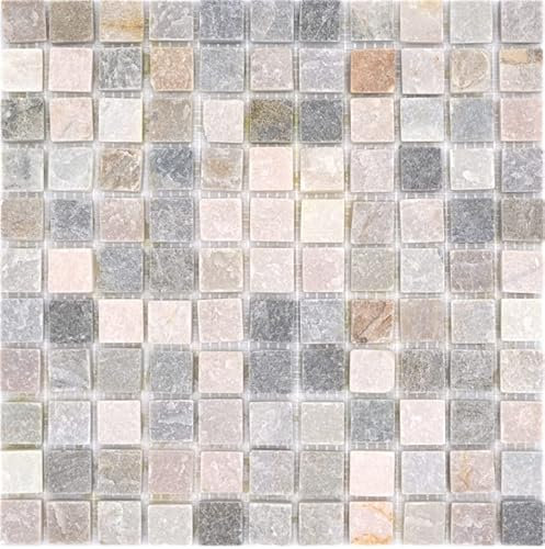 Mosaik Quadrat Quarzit beige/grau Quarzit Naturstein Küche, Mosaikstein Format: 22x22x10 mm, Bogengröße: 305x305 mm, 1 Bogen/Matte