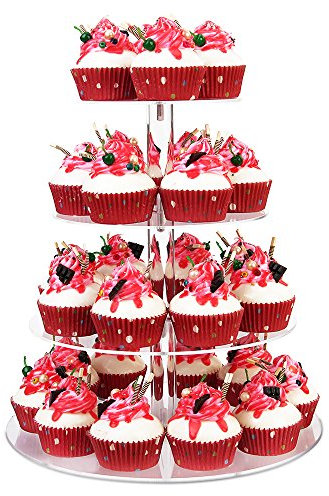 YestBuy 4 Tier Acrylic Cupcake Stand, Premium Holder - Clear Display Tower for 38 Cupcakes, Perfect for Pastry, Wedding, Birthday Parties