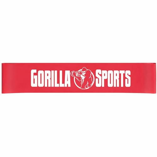 GORILLA SPORTS® Widerstandsbänder einzeln/5er-Set, 5 Stärken, Naturlatex | Rutschfeste Fitnessbänder mit 4,5–15,8 kg Widerstand für Krafttraining, Yoga und Pilates, leicht, faltbar und farbwahl