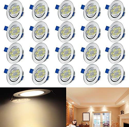 AUFUN Faretti LED ad incasso orientabili 3W Lampada da soffitto set da 20, 110V-230V plafoniera ad incasso - Bianco caldo [Classe di efficienza energetica A+]