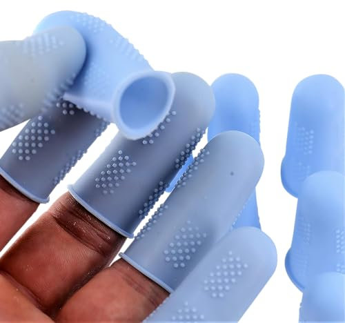 Fingerschutz [FlexSerie – 12erPack] Silikon AntihaftFingerabdeckungen [Klein (6) Mittel (6)] für HeißkleberNähenWachsKolophoniumHarzHonigKleberScrapbooking Klein und Mittel – Cerulean [12