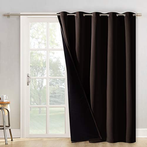NICETOWN Verdunkelungsvorhang, extra breit, super strapazierfähig, Thermo-Vorhang für Terrassen-Schiebetür, Blickdicht, 100% Verdunkelung, 1 Stück, ca. 180 cm Breite x 215 cm Länge, Braun