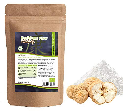 Mynatura Bio Hericium Pulver 200g | Vitalpilz Löwenmähne | 100 % pflanzlich | Energiequelle | Vegan & Rohkost | Ohne Zusätze | DE-ÖKO-044 (1 x 200g)