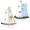 com-four® Maritimes Deko Schiff aus Holz - Fischkutter mit Fischernetz und Muscheln - Holzschiff zur Dekoration - Nautische Deko Segelboot (02 Stück - Fischerboot 13cm)