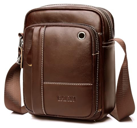BAIGIO Sac a Bandouliere en Cuir Veritable pour Hommes Sac a Bandouliere en Cuir de Vachette Sacs de Voyage d'affaires etui pour iPad