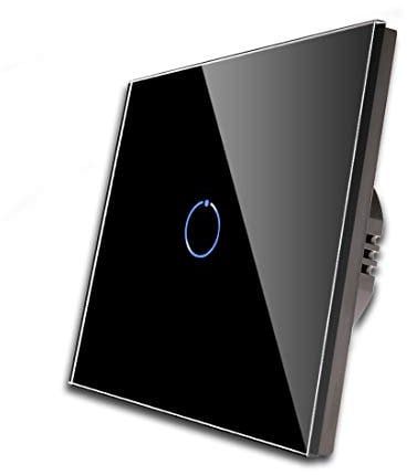 CNBINGO Touch Light Switch, Black Single Light Switch, Tempered Glass Panel with LED Backlight, No Neutral Wire Required, 1-Gang 1-Way, AC 240V 500W