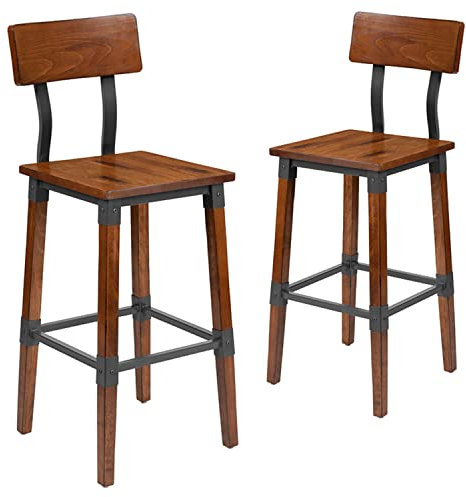 Flash Furniture Jackson Barhocker, rustikal, antik, Walnussholz, 2 Stück