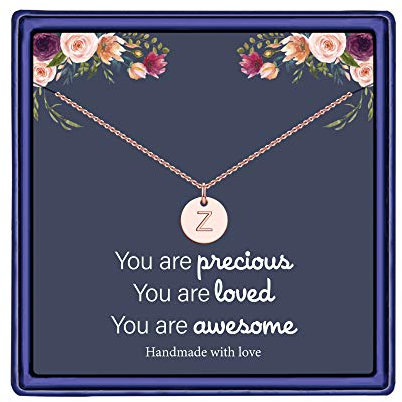 Hidepoo Disc Initial Necklace Gifts for Girls - 14K Gold Filled/Rose Gold/S925 Sterling Silver Disc Initial Necklaces Personalized Birthday Gift Tiny Initial Necklace Jewelry for Girls Women, Brass