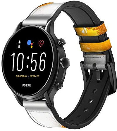 Beer Glass Leather & Silicone Smart Watch Band Strap For Fossil Mens Gen 5E 5 4 Sport, Hybrid Smartwatch HR Neutra, Collider, Womens Gen 5 Size (22mm)