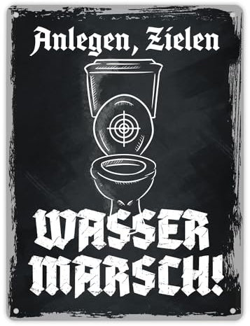 Anlegen Zielen Wasser marsch lustiges Metallschild für die Toilette für echte Schützen auf dem Klo im coolen retro Design