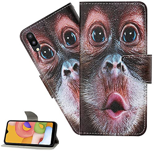 LEMAXELERS Huawei P30 Lite Hülle,Huawei P30 Lite Handyhülle Süßer Affe Mädchen Flip Case PU Leder Cover Magnet Schutzhülle Tasche Ständer Handytasche für Huawei P30 Lite,XC4 Monkey